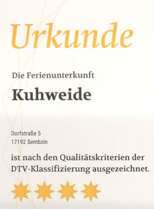 Urkunde - FeWo Kuhweide